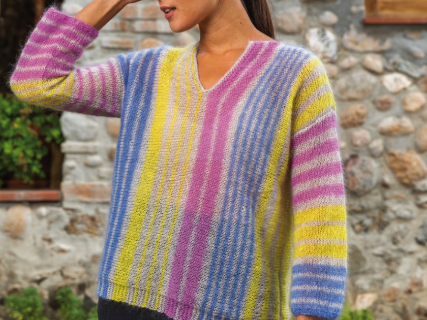 Free Pattern – Vertical Striped Sweater in Katia 50 Mohair Shades